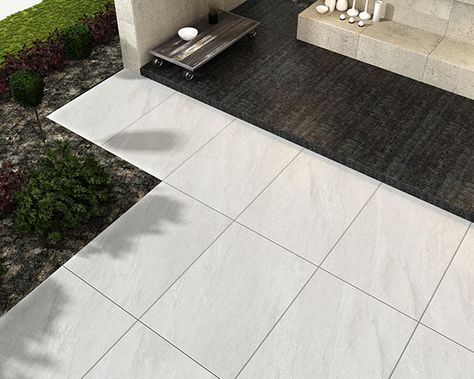 Light Grey Porcelain Paving Slabs for Patio Design on Behance Light Grey Patio Paving, Paving Slabs Ideas, Tile Patio, Outdoor Tile Patio, Patio Paving, Indian Stone, Outdoor Tile, Porcelain Paving, Grey Patio