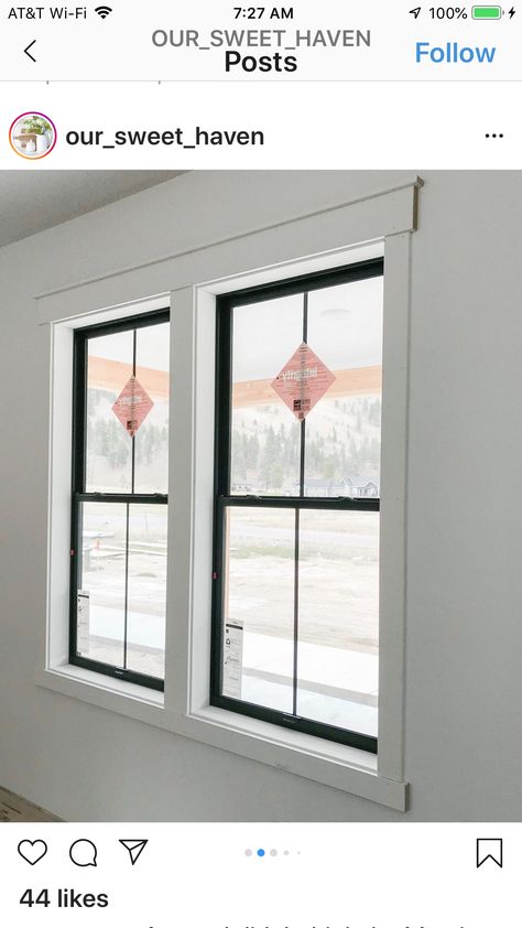 Modern Door And Window Trim, How To Frame Windows With Molding, Large Window Trim, Dark Trim Windows, No Trim Around Windows, Modern Window Trim Interior, Window Trim Modern, Modern Farmhouse Window Trim, Trim Around Windows Interior