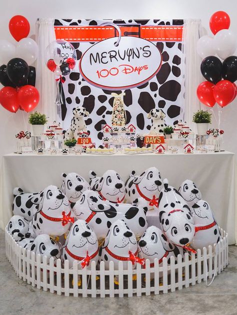 dalmatians-baby-celebration-decorations Puppy Baby Shower Theme, 101 Dalmations Party, Dalmatian Birthday, Dalmatian Party, Puppy Birthday Party, Free Baby Shower Games, Puppy Birthday Parties, 100 Day Celebration, Dalmatian Puppy