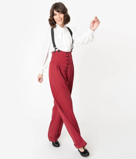 Pinstripe Trousers Outfit, Clown Pants, Clown Costume Women, Vintage Brand Clothing, Clown Clothes, Uv Clothing, Zoot Suit, Suspenders For Women, Suspender Pants