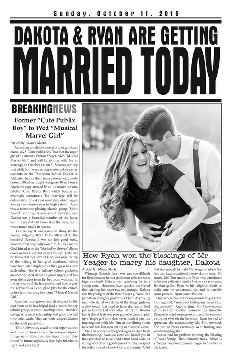 Newspaper Wedding Announcement, Wedding Program Template Free, Wedding Newspaper Template, Ppt Ideas, Newspaper Wedding Programs, Engagement Announcement Photos, Newspaper Photo, Diy Wedding Programs, Wedding Colors Red