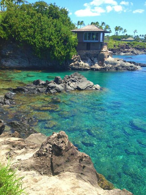 Went to cliff house on Maui. Beautiful place to jump off rocks, swim, & snorkel clear ocean salt water♡ Maui Wowie, Ocean Salt, Clear Ocean, Kliban Cat, Cliff Jumping, Trip To Maui, Painting References, Cliff House, Maui Weddings