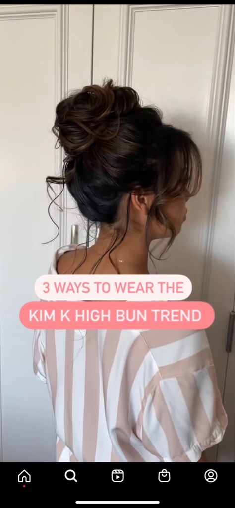 Loose Wavy Updo, Prom Night Hairstyle Up Dos, Soft Glam Updo, Wedding Hair For Big Nose, Black Tie Updos For Long Hair, High Loose Updo, Wavy Hair Bun Styles, Kim K High Bun, Wedding Guest High Updo