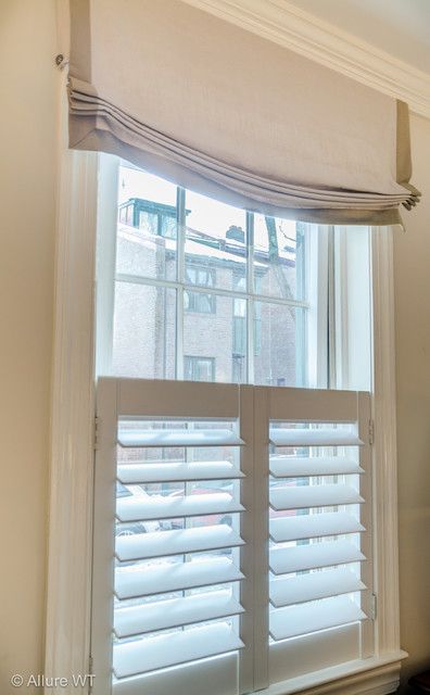 Cafe Style Shutters With Roman Blinds, Half Shutters Interior Window, Interior Shutters Living Room, Contemporary Shutters, Redecorate Living Room, Shutters With Curtains, Shutters Inside, Cafe Shutters, Aesthetic Home Decor Ideas