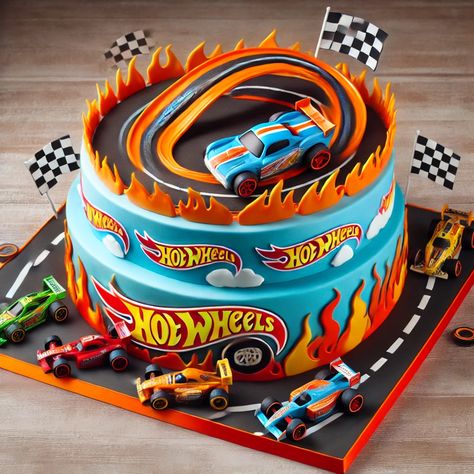 Hot Wheels Birthday Cake Images 3 Hot Wheels Torte, Race Car Cakes For Boys, Hot Wheels Cake Pops, Hot Wheels Cake Ideas, Hotwheels Birthday Cake, Hot Wheels Cupcakes, Race Car Birthday Cake, Construction Theme Cake, Monster Truck Birthday Cake