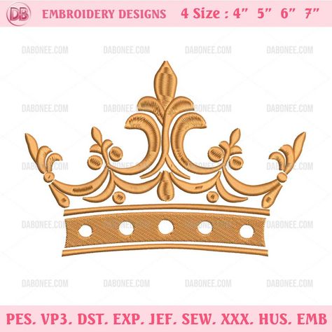 Crown Embroidery Design, Crown Embroidery Pattern Crown Embroidery Pattern, Crown Embroidery Design, Crown Embroidery, Dog Embroidery Designs, Detailed Embroidery, Coffee Heart, Coffee Love, Embroidery Pattern, Fall Thanksgiving