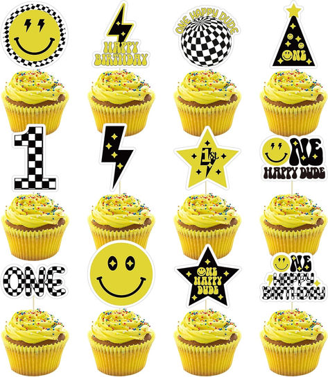 48Pcs One Happy Dude Cupcake Toppers, Smiley Face Cupcake Topper, One Happy Dude Birthday Decorations, Suitable for One Happy Dude/One Year Old/One Cool Dude 1st Birthday Decorations #ad #onehappydude #firstbirthdayparty #firstbirthdaypartyideas #firstbirthdaypartytheme One Happy Dude Sheet Cake, One Cool Dude Cupcakes, One Happy Dude Cake Pops, One Happy Dude Cupcakes, Smiley Face 1st Birthday, One Happy Dude Cupcake Toppers, One Happy Dude Colorful, Anniversary Breakfast, One Cool Dude