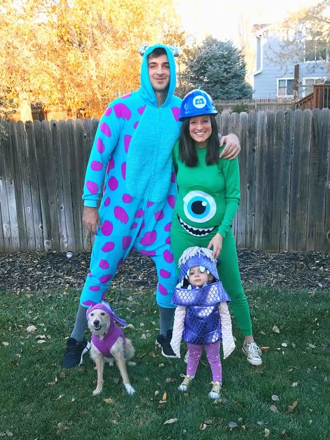 Monsters Inc Maternity Costume, Dog Monsters Inc Costume, Monsters In Costumes, Monsters Inc Family Costume Pregnant, Monsters Inc Family Costume For 4, Monsters Ink Family Halloween Costumes, Monsters Inc Dog Costume, Monsters Inc Family Halloween Costumes, Monsters Inc Halloween Costume Families