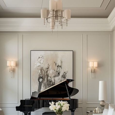 Amy Crane on Instagram: "Is there anything more elegant and sophisticated than a piano in a living room?  It's the perfect way to add a touch of luxury and culture to your space. But besides its aesthetic appeal, a piano can also be a great way to entertain your guests and bring people together!   Let me know if you like pianos as decor in the comments below!  #amycrane #amycranerealtor #amycranerealestate #realestate #livingroom #piano #livingroomdecor #homedecor" Piano In Hallway Entryway, Piano Room Library, Piano Sitting Room Ideas, Grand Piano Room Luxury, Grand Piano Room Design, Baby Grand Piano In Living Room, Tv Over Piano, Piano Room Design Modern, Piano In House