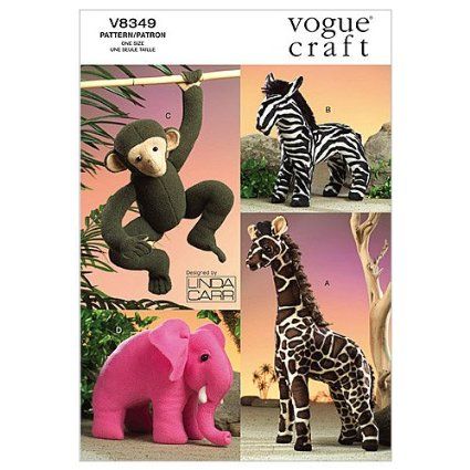 Amazon.com: Vogue Patterns V8349 Stuffed Animals, One Size: Arts, Crafts & Sewing Giraffe Stuffed Animal, Patron Vintage, Monkey Stuffed Animal, Monkey Design, Crafts Sewing Patterns, Elephant Toy, Animal Sewing Patterns, Pet Pigs, Vogue Sewing