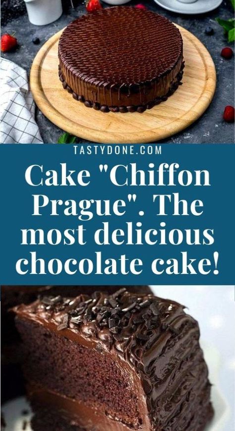 Cake "Chiffon Prague". The most delicious chocolate cake! - TASTYDONE Prague Cake Recipe, Chocolate Pudding Cake Recipe, Most Expensive Food, Expensive Food, Bakery Style Cake, Chocolate Pudding Desserts, Chocolate Chiffon Cake, Delicious Chocolate Cake, Mocha Cake