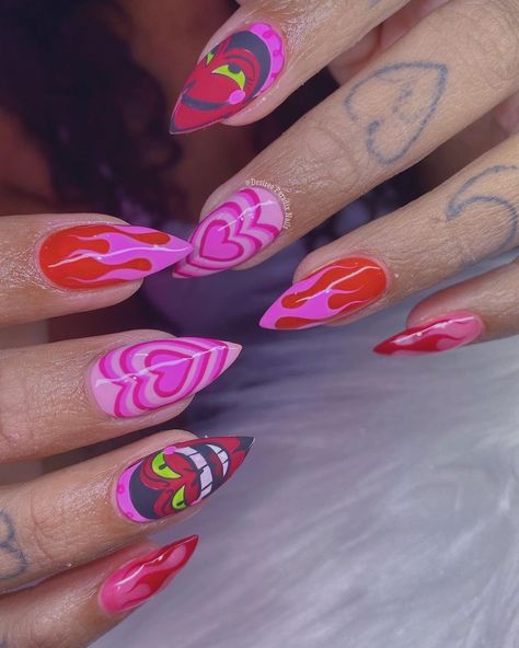 𝕯𝖊𝖘𝖎𝖗𝖊𝖊 𝕻𝖆𝖗𝖆𝖉𝖎𝖘𝖊 🌙💫 on Instagram: “❤️‍🔥 EL ❤️‍🔥 Pintadito a mano 💗 • • • #nails #nailsart #nailsofinstagram #ppgnails #pinknails #naildesign” Powerpuff Girl, Power Puff, Puff Girl, Great Nails, Girls Valentines, Girls Nails, Dream Nails, Dope Nails, Tattoo Lettering