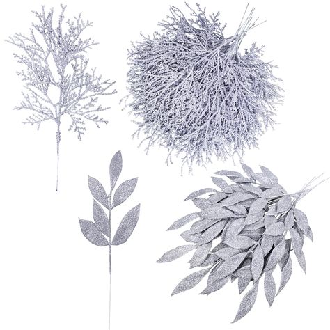 PRICES MAY VARY. Quantity: Package includes 30 pcs silver glitter artificial Christmas picks and sprays in 2 designs, including 15 pcs faux cedar stems and 15 pcs faux bay leaf sprays. Each one comes with a flexible wired stem for easy placement. These silver glitter holiday picks provide your Christmas with plenty of possibilities, you can use these glitter silver Christmas picks in a clump or separate into individual stems for any holiday decorating project or floral design work. Color: Artifi Frosted Christmas Tree Decorations, Winter Wonderland Wedding Centerpieces, Winter Wonderland Christmas Tree, Christmas Tree Wreaths, Holiday Wedding Decor, Tree Wreaths, Gold Glitter Christmas, Wonderland Christmas, Frosted Christmas Tree