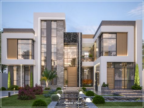 Villa Elevation, Big Modern Houses, Elevation Ideas, Bakery Store, Corak Menjahit, Small Villa, Luxury Exterior, Eksterior Modern, Mansion Designs