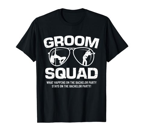 PRICES MAY VARY. Solid colors: 100% Cotton; Heather Grey: 90% Cotton, 10% Polyester; Dark Heather and Heather Blue: 50% Cotton, 50% Polyester; OR Dark Heather, Heather Blue and All Other Heathers: 65% Polyester, 35% Cotton; Girls' Heathers: 60% Cotton, 40% Polyester Imported Pull On closure Machine Wash If you are a groom or groomsman then these bachelor party shirts are sure to bring a smile to the face of you and team as plan to party before the big wedding day! These funny groom squad t shirt Groom Squad Shirts, Groomsmen Sunglasses, Groom Squad, The Big Wedding, Bachelor Party Shirts, Stag Party, Groom Groomsmen, Squad Shirt, Big Wedding