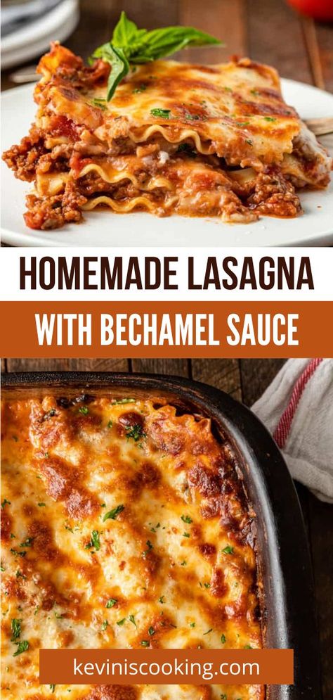 Delish Lasagna Recipe, Lasagna Filling Recipes, Best Italian Lasagna Recipe Ever, Classic Lasagna With Bechamel, Lasagna Recipe With Bashamel, Home Made Lasagna Sauce, Lasagne Recipes With Bechamel Sauce, Lasagna With Bachemelle Sauce, Fancy Lasagna Recipe