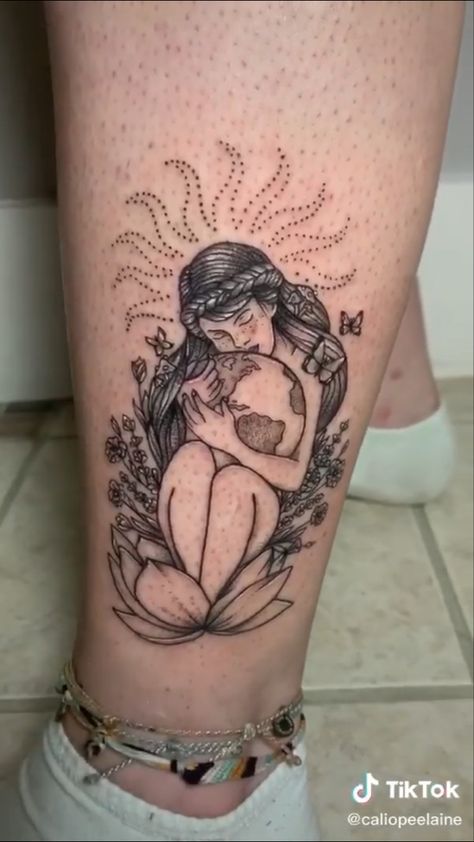 Woman holding Earth, flowers, Earth, spiritual tattoo idea Love The Earth Tattoo, Woman Holding The World Tattoo, Woman Holding Flowers Tattoo, Woman Holding World Tattoo, Woman Holding Earth Tattoo, Floral Earth Tattoo, Healer Tattoos For Women, Spiritual Forearm Tattoo, Holding The World Tattoo