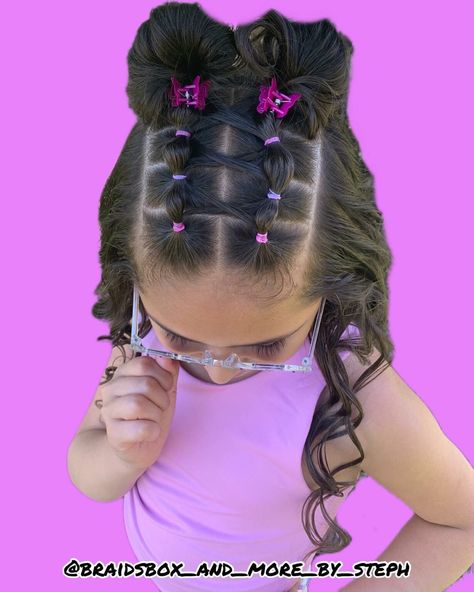 Polybands Hairstyle, Easy Rubber Band Hairstyles For Kids, Girls Hairstyles With Headband, Toddler Rubber Band Hairstyles, Cross Rubber Band Hairstyles, Tiny Rubber Bands Hairstyles, Hairstyles For Toddler Girls Easy Black, Mini Rubber Band Hairstyles, Toddler Picture Day Hair