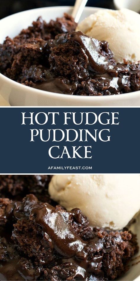 Hot Fudge Pudding Cake is a delicious, vintage recipe that everyone absolutely loves! A fudge sauce forms under a rich chocolate cake as it bakes in the oven. Hot Fudge Pudding Cake Recipe, Hot Fudge Pudding Cake, Hot Fudge Pudding, Fudge Pudding Cake, Fudge Pudding, Microwave Brownie, Fudgy Cake, Hot Fudge Cake, Easy Brownie