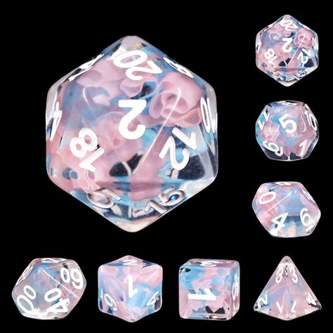 PRICES MAY VARY. ★DISTINCTIVE TWO-COLOR TRANSPARENT DICE:These polyhedral transparent dice with :Pink Blue Flower swirlsr,unique design make the dice is very magical and eye-catching,you can see different swirls from different angles,bring a new gaming experience for you. ★EASY TO READ: These RPG dices have clear white numbers on each side,the white number are as large as possible for easy reading,using underscoring to differentiate 6 and 9,no visual trouble. ★DICE MATERIAL: Set of 7 die dice in Dice Ideas, Open Species, Flower Transparent, Dungeons And Dragons Dice, Dragon Rpg, Rpg Dice, Role Playing Game, Polyhedral Dice, Dnd Dice