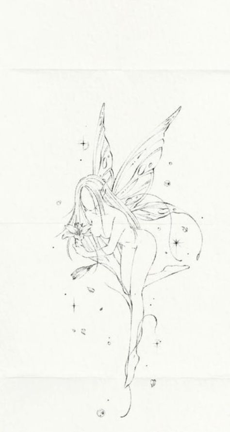 Lisa Fairy Tattoo, Dragon With Butterfly Tattoo, Watercolor Tattoo Stencil, Edgy Fairy Tattoo, Fairy Neck Tattoo, Fairy Drawing Tattoo, Whimsical Fairy Tattoo, Dragon And Fairy Tattoo, Fairy Tattoo Aesthetic