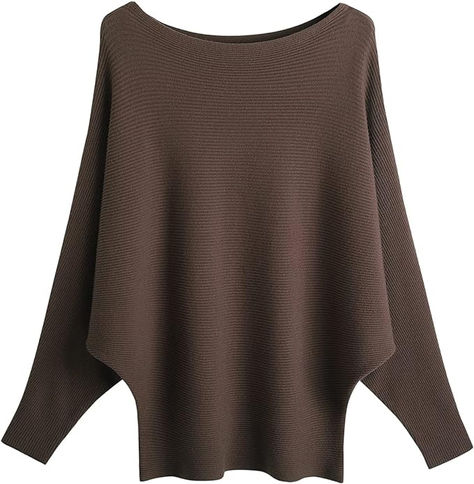 GABERLY Boat Neck Batwing Sleeves Dolman Knitted Sweaters and Pullovers Tops for Women Loose Pullover Sweater, Winter Knit Sweater, Pull Oversize, Bat Wing, Sleeves Clothing, Boatneck Sweater, Off Shoulder Tops, Batwing Sleeve, Sweaters Oversized