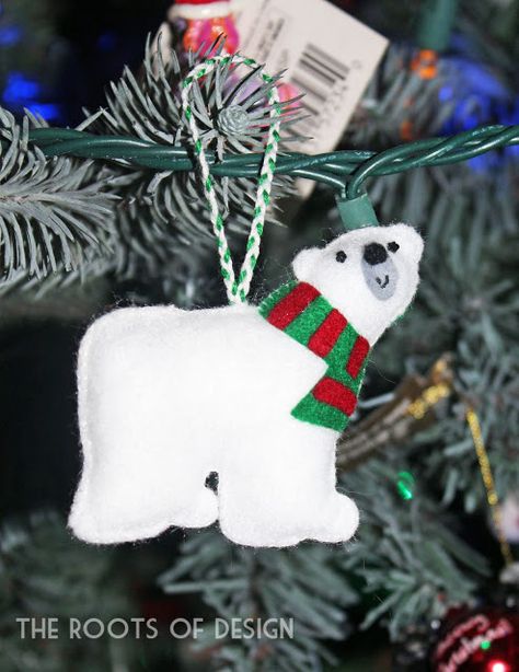 Polar Bear Felt, Felt Polar Bear, Polar Bear Christmas Decorations, Polar Bear Ornaments, Bear Felt, Felt Ornaments Patterns, White Polar Bear, Polar Bear Christmas, Felt Christmas Decorations