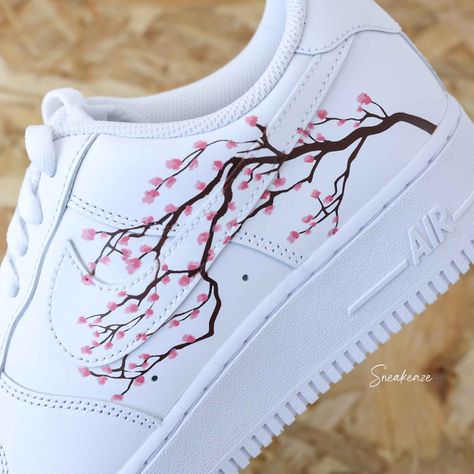 Pink cherry blossom 🌸 #customshoes #customsneakers #sakura #nikecustom #airforce1custom #nikeaf1 #customaf1 #art #sakuracherryblossom #cherryblossom #japanart #paint #handdrawn Nike Air Force 1 Custom, Nike Air Force One, Custom Kicks, Air Force 1 Custom, Custom Air Force 1, Air Force One, Sakura Cherry Blossom, Leather Paint, Blossom Design