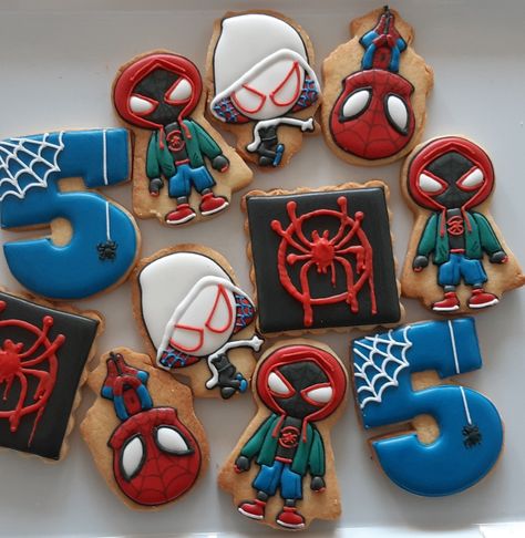 Miles Morales Cookies Decorated, Spiderverse Decorations, Miles Morales Cookies, Spidey And Friends Cookies, Miles Morales Birthday Party Decorations, Spidey And His Amazing Friends Cookies, Miles Morales Party Ideas, Spidey And His Amazing Friends Cake, Spiderverse Party