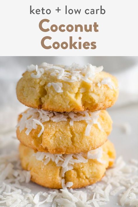 Coconut cookies with a keto dough of almond flour and coconut flour. Only the best texture with a chewy, soft inside with a crunchy out in this recipe. They are low carb with no added sugar and gluten free as well. Almond Flour Coconut Cookies, Keto Cookies Almond Flour, Christmas Cookies Coconut, Cookies Coconut Flour, Keto Coconut Cookies, Cookies With Coconut Flour, Keto Dough, Almond Chocolate Chip Cookies, No Bake Coconut Cookies