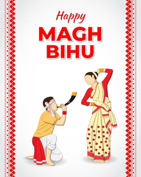 Bihu Festival Poster, Bihu Festival Creative Ads, Magh Bihu Photo, Magh Bihu Drawing, Bihu Dance Drawing, Bihu Festival, Magh Bihu, India Festival, 8 Birthday