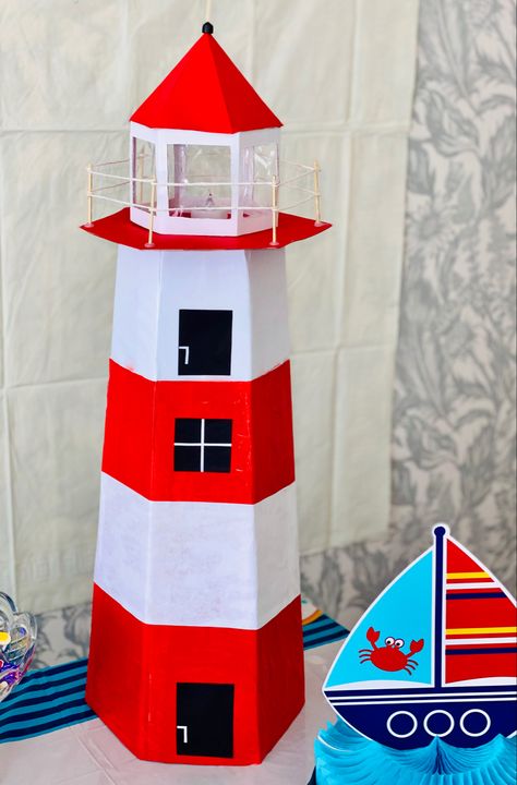 Lighthouse Diy How To Make, Cardboard Lighthouse, Lighthouse Project, Diy Lighthouse, Lighthouse Crafts, Gingerbread House Decorations, Paper Pop, Ads Creative, How To Make Light