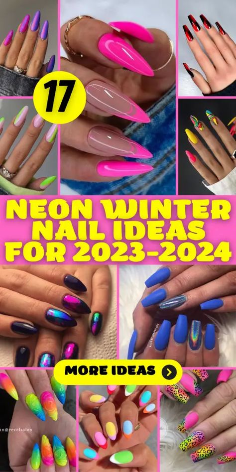 Neon Nail Art Designs Simple, Simple Neon Nails, Trendy Nails Stiletto, Neon Pink Nail, Neon Purple Nails, Winter Nails 2023, Neon Nail Colors, Latest Nails, 2024 Minimalist