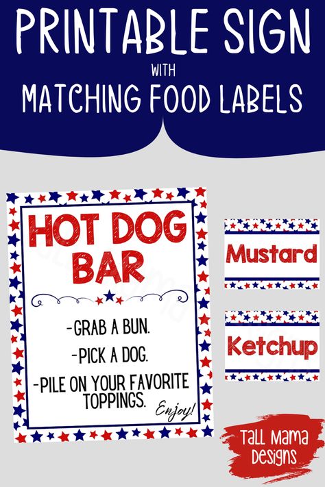 Hot Dog Bar Recipe Printables, Hot Dog Bar Printables Free, Hot Dog Bar Printables, Hot Dog Sign, Hot Dog Bar Sign, Dog Bar Sign, Hot Dog Bar Toppings, Dog Fundraiser, Hot Dog Party