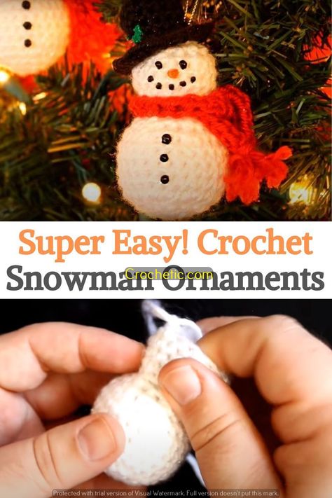 "Deck the Halls with Handmade Crochet Ornaments: Free Patterns" How To Crochet A Snowman, Crochet Mini Snowman, Easy Crochet Snowman, Crochet Snowman Ornament Free Pattern, Easy Crochet Snowman Free Pattern, Crochet Snowman Ornament, Free Crochet Christmas Ornaments Pattern, Crochet Snowman Free Pattern, Easy Crochet Ornaments