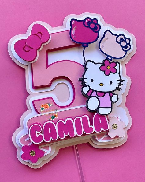 Angie 🌻 ☕️ on Instagram: “Hello kitty cake topper 💕 🎀 🎀 🎀 🎀 🎀 🎀 #etsy #etsysellersofinstagram #etsyseller #etsystore #etsykids #hellokitty #hellokittylovers…” Number 5 Cake Topper Printable, Number 5 Cake, Hello Kitty Cake Topper, Hello Kitty Theme Party, Cake Topper Printable, Cake Designs For Kids, Hello Kitty Birthday Cake, 5 Cake, Pink Birthday Cake