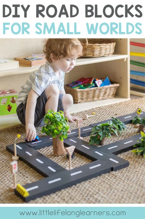 DIY Road Blocks - Little Lifelong Learners Road Blocks, Diy Preschool, Tree House Diy, Block Play, Diy Tree, Small World Play, Toddler Play, Toy Cars, Baby Play