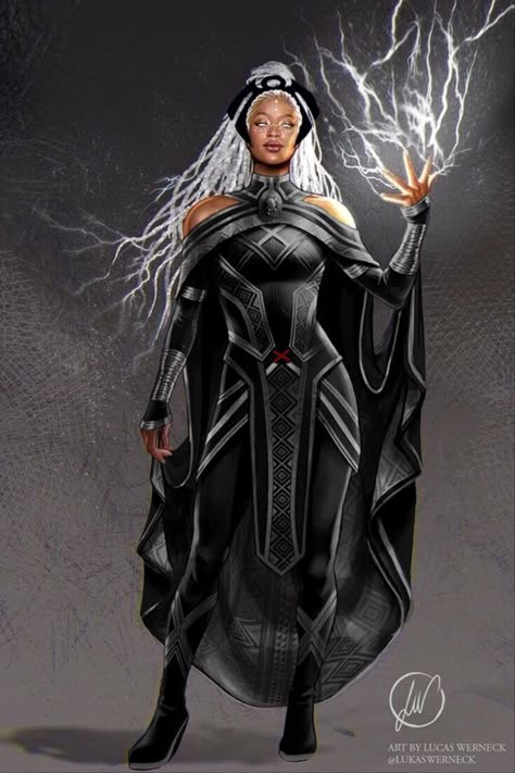 Lightning Superhero Suit, Storm From Xmen, Storm Xmen Art, Black Lightning Dc Comics, Noir Spiderman, Storm Art X-men, Black Characters, Xmen, Superhero Design