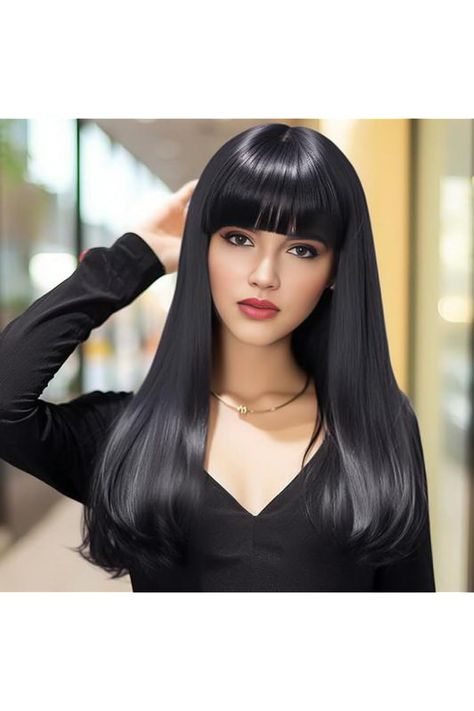 Black Wig With Bangs For GirlsLong Colored Wigs for Women (Black) Black Wig With Bangs, Wig Ideas, Colored Wigs, Wig With Bangs, Black Wig, Wigs For Women, Wigs With Bangs, Black Beauty, For Girls