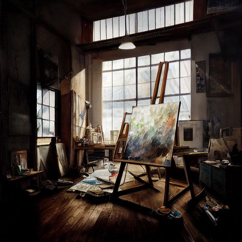 Artist Dream Life, Painting Studio Aesthetic, Artist Studio Aesthetic, Artists Bedroom, Bedroom Artist, Oil Painting Studio, Painter Studio, Painters Studio, Art Academia