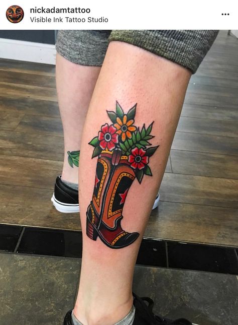 Colorful Mandala Tattoo, Cowboy Boot Vase, Boot Tattoo, Cowboy Boot Tattoo, Nerd Tattoos, Tattoo Mistakes, Boot Vase, Cowgirl Tattoos, Cowboy Tattoos