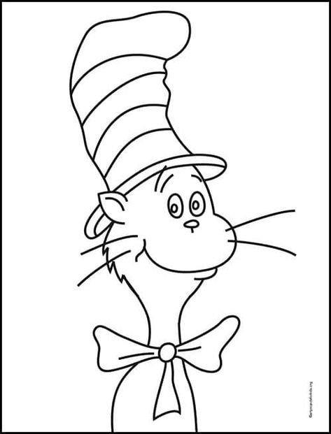 Cat In A Hat Drawing, How To Draw Cat In The Hat Step By Step, How To Draw The Cat In The Hat, How To Draw Cat In The Hat, Cat In Hat Craft, Cat In Hat Drawing, Cat In The Hat Coloring Pages, Cat In The Hat Hat Template, Cat And The Hat Crafts