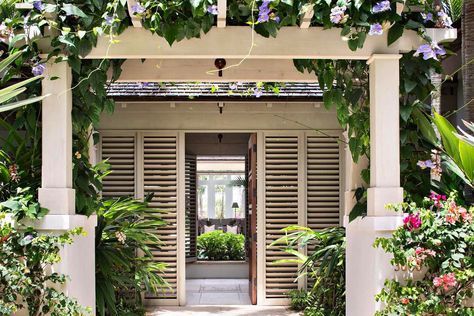 Tropical Style Home with Anglo-Caribbean Architecture - Vero Beach, Florida Caribbean Homes Exterior, Caribbean Colonial Architecture, Carribean House, Caribbean Style Homes, Caribbean Architecture, Mediterranean Revival, Caribbean Homes, Caribbean Villas, Double Storey House