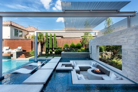 Backyard Swimming Pool Design Ideas | HGTV Sunken Lounge, Luxury Swimming Pools, Outdoor Remodel, Luxury Pools, Modern Pools, Pool Lounge, Dream Pools, Modern Backyard, Luxury Pool