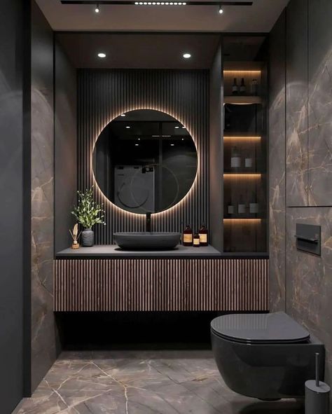 Rate this bathroom design from 1 to 10 ♠️ - By: @studionacrt - #bathroomdesign #black #dark #bathroomdecor #bathroom #bath #design… | Instagram Dark Toilet Design, Dark Marble Bathroom, Dark Toilet, Coastal Bathroom Tile, Japandi Bathroom, Bathroom Wall Colors, Coastal Bathroom Design, Coastal Bathroom Decor, Color Bathroom