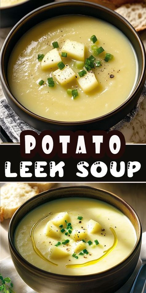 Velvety smooth and full of flavor, this Potato Leek Soup is a classic comfort dish you’ll love! 🥔🍵 Perfect for chilly evenings or as an elegant starter, it’s simple to make and packed with wholesome ingredients. Add crusty bread for the ultimate cozy meal. #PotatoLeekSoup #SoupSeason #ComfortFood #HealthyRecipes #ClassicSoups 🍂 Potatoe Leek Soup Recipe, Patato Soup, Classic Potato Soup Recipe, Potato Leek Soup Recipe, Homemade Potato Soup, Leeks Soup Recipes, Best Potato Soup, Leek Recipes, Potato Leek