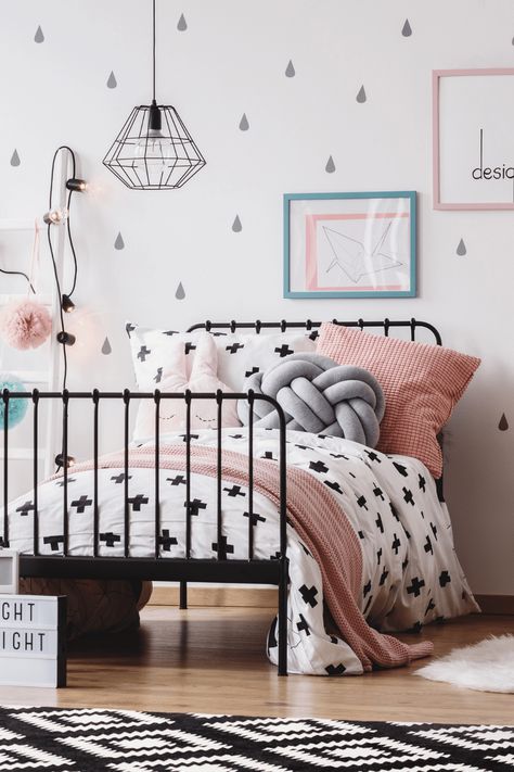 19 Pink and Grey Bedroom Ideas For Adults 9 Bohemian Girls Room, Teen Girl Bedroom Ideas, Girl Bedroom Ideas, Shared Girls Room, Girl Room Inspiration, Dorm Style, All White Room, Teen Girl Room Decor, Toddler Girl Room