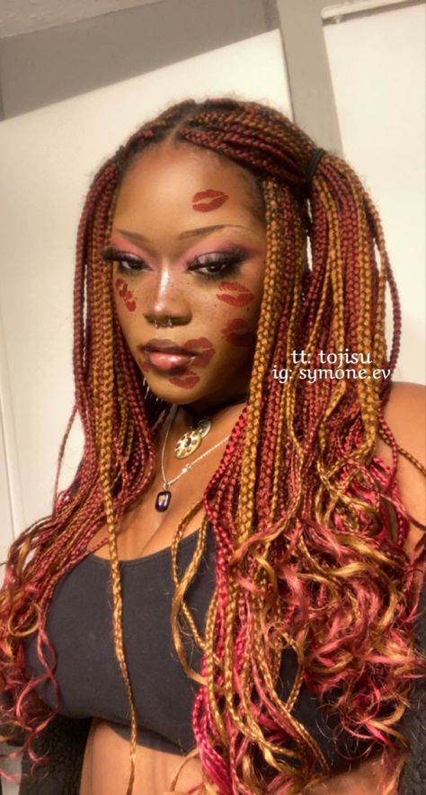 red curly box braids hairstyle for black women Copper Red Braids, Red Braids Black Women, Box Braids Black Women, Box Braids Hair Styles, Curly Box Braids, Braids Black Women, Red Braids, Bohemian Braids, Makeup Hacks Beauty Secrets