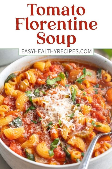 Chunky Tomato Soup, Tomato Florentine Soup, Florentine Soup, Soup With Pasta, Chicken Broth Soup, Delicious Chili Recipe, Thick Soup, Macaroni Noodles, Chopped Veggies