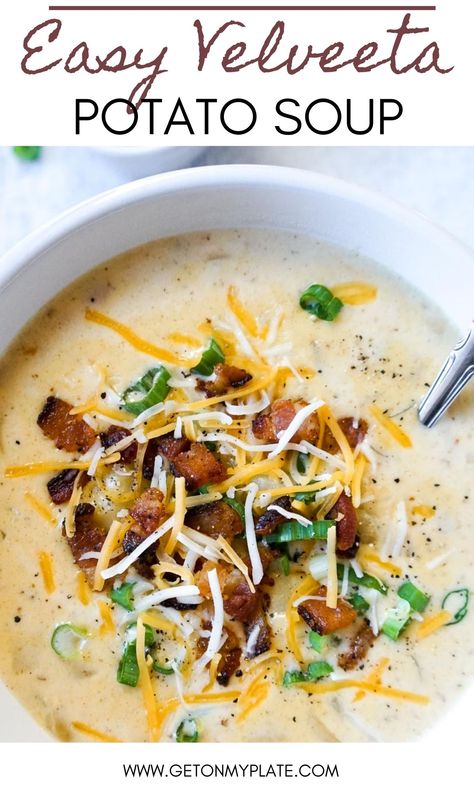 Velveeta Potato Soup, Cheesy Potato Soup Easy, Potato Soup With Bacon, Velveeta Recipes, Potato Bacon Soup, Soup With Bacon, Soup Crockpot, Potato Bacon, Cheesy Potato Soup